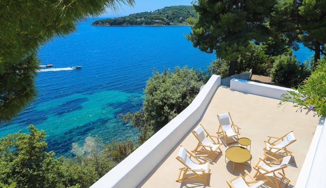 Beachfront Greek Villa in Skiathos with Semi Private Sandy Beach