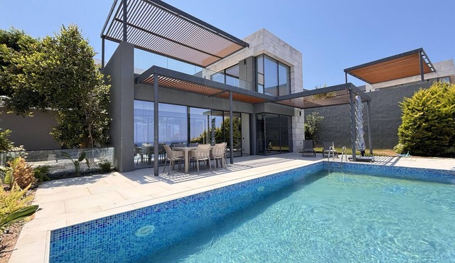 Yalıkavak Villa with Pool, Garden & Sea View in Bodrum