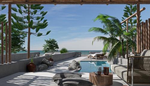 Apocalypsis Suite with private outdoor heated pool & sea view